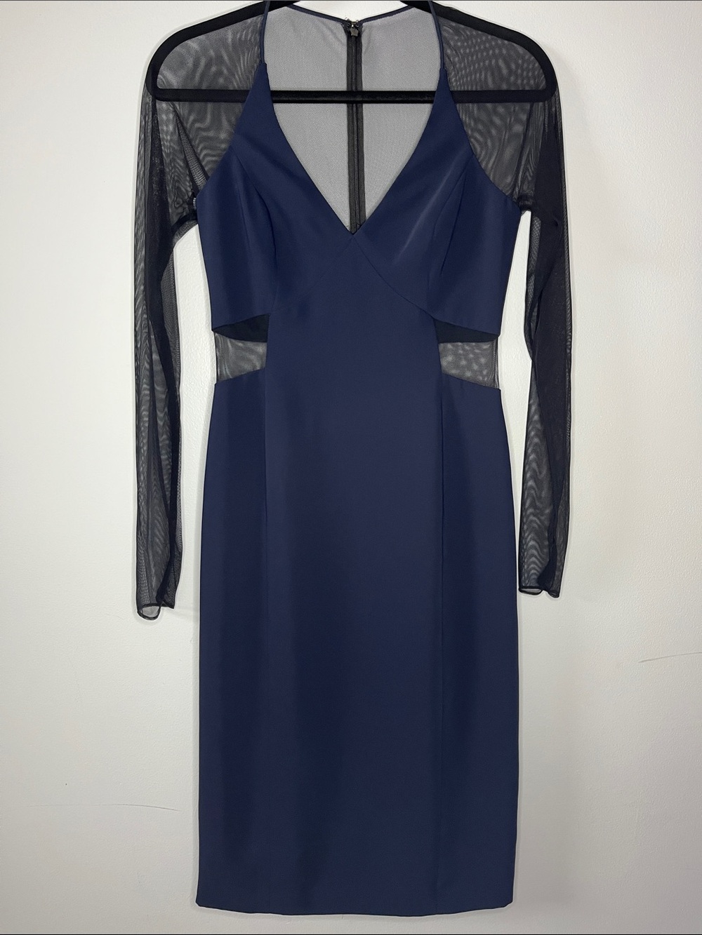 Pamella Roland Illusion Cutout Dress navy blue/black mesh mixed media dress